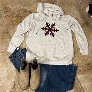 Maurices Gray Hoodie with Red Snowflake